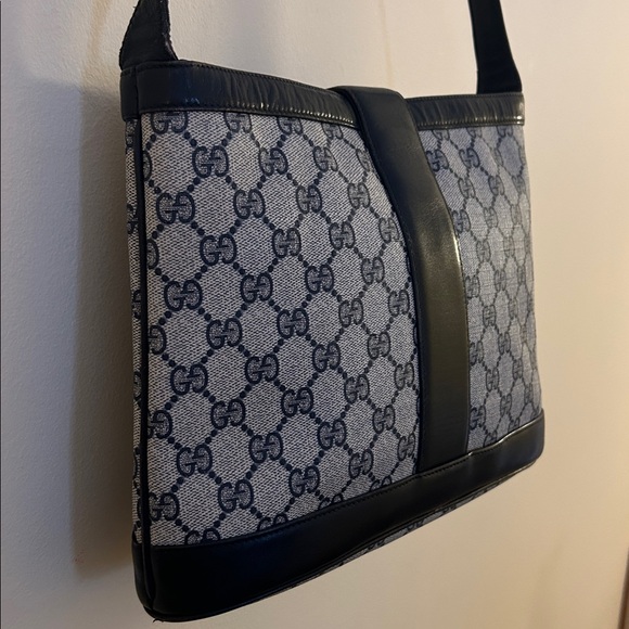 Gucci GG Britt Blondie Bag Shoulder Purse Coated Canvas Italian Navy Leather - Picture 7 of 17